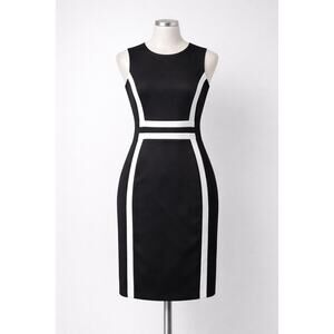 Calvin Klein Dress Size 10 Black White Trim Zip Front Sheath Career Stretch R11